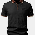 Contrast Trim Textured Zipper Knit Polo & Chino Shorts Set