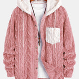 Contrast Geometric Jacquard Teddy Hooded Shirt