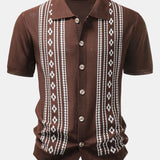 Geometric Floral Jacquard Button Up Knit Shirt