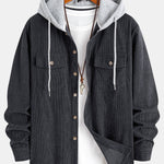 Contrast Corduroy Hooded Overshirt with Pockets