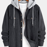 Contrast Corduroy Hooded Overshirt with Pockets