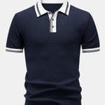 Contrast Trim Knit Polo Shirt & Slim Fit Tapered Trousers Set