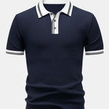 Contrast Trim Knit Polo Shirt & Slim Fit Tapered Trousers Set
