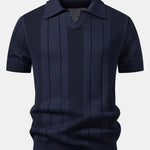 Johnny Collar Striped Open Knit Polo & Straight Leg Linen Pants Set