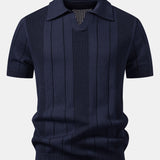 Johnny Collar Striped Open Knit Polo & Straight Leg Linen Pants Set