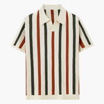 Multicolour Vertical Stripe Pointelle Knit Polo