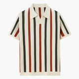 Multicolour Vertical Stripe Pointelle Knit Polo