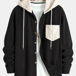 Long Sleeved Contrast Corduroy Hooded Shirt & Corduroy Pants Set