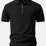 Twisted Jacquard Zipper Knit Polo & Slim Fit Tapered Trousers Set