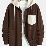 Long Sleeved Contrast Corduroy Hooded Shirt & Corduroy Pants Set