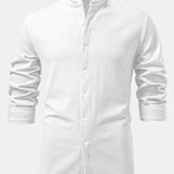 Long Sleeve Muscle Fit Ribbed Stand Collar Shirt