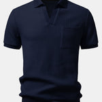 Waffle Johnny Collar Polo with Pocket & Drawstring Knitted Waffle Shorts Set