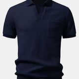Waffle Johnny Collar Polo with Pocket & Drawstring Knitted Waffle Pants Set