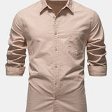 Long Sleeve Linen Cotton Blend Shirt with Pocket