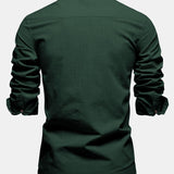 Contrast Trim Linen Stand Collar Shirt