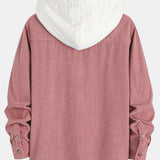 Long Sleeved Waffle Corduroy Contrast Hooded Shirt