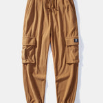 Corduroy Plaid Patchwork Shirt & Drawstring Corduroy Cargo Jogger Pants Set
