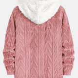Contrast Geometric Jacquard Teddy Hooded Shirt