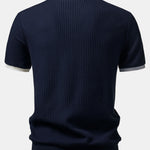 Contrast Knit Waffle Johnny Collar Polo & Drawstring Knitted Waffle Shorts Set