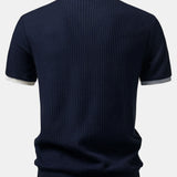 Contrast Knit Waffle Johnny Collar Polo & Drawstring Knitted Waffle Shorts Set