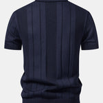 Johnny Collar Striped Open Knit Polo & Straight Leg Linen Pants Set