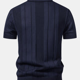 Johnny Collar Striped Open Knit Polo & Straight Leg Linen Pants Set