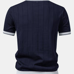 Contrast Trim Ribbed Johnny Collar Knit Polo & Ribbed Pants Set