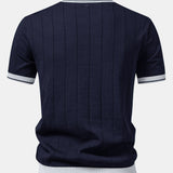 Contrast Trim Ribbed Johnny Collar Knit Polo & Ribbed Pants Set