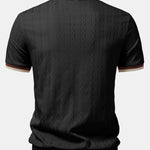 Contrast Trim Textured Zipper Knit Polo & Tapered Trousers Set