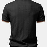 Contrast Trim Textured Zipper Knit Polo & Tapered Trousers Set