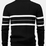Stripe Zip Knit Ribbed Polo Shirt & Slim Fit Tapered Trousers Set