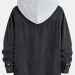 Contrast Corduroy Hooded Overshirt with Pockets