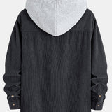 Contrast Corduroy Hooded Overshirt with Pockets