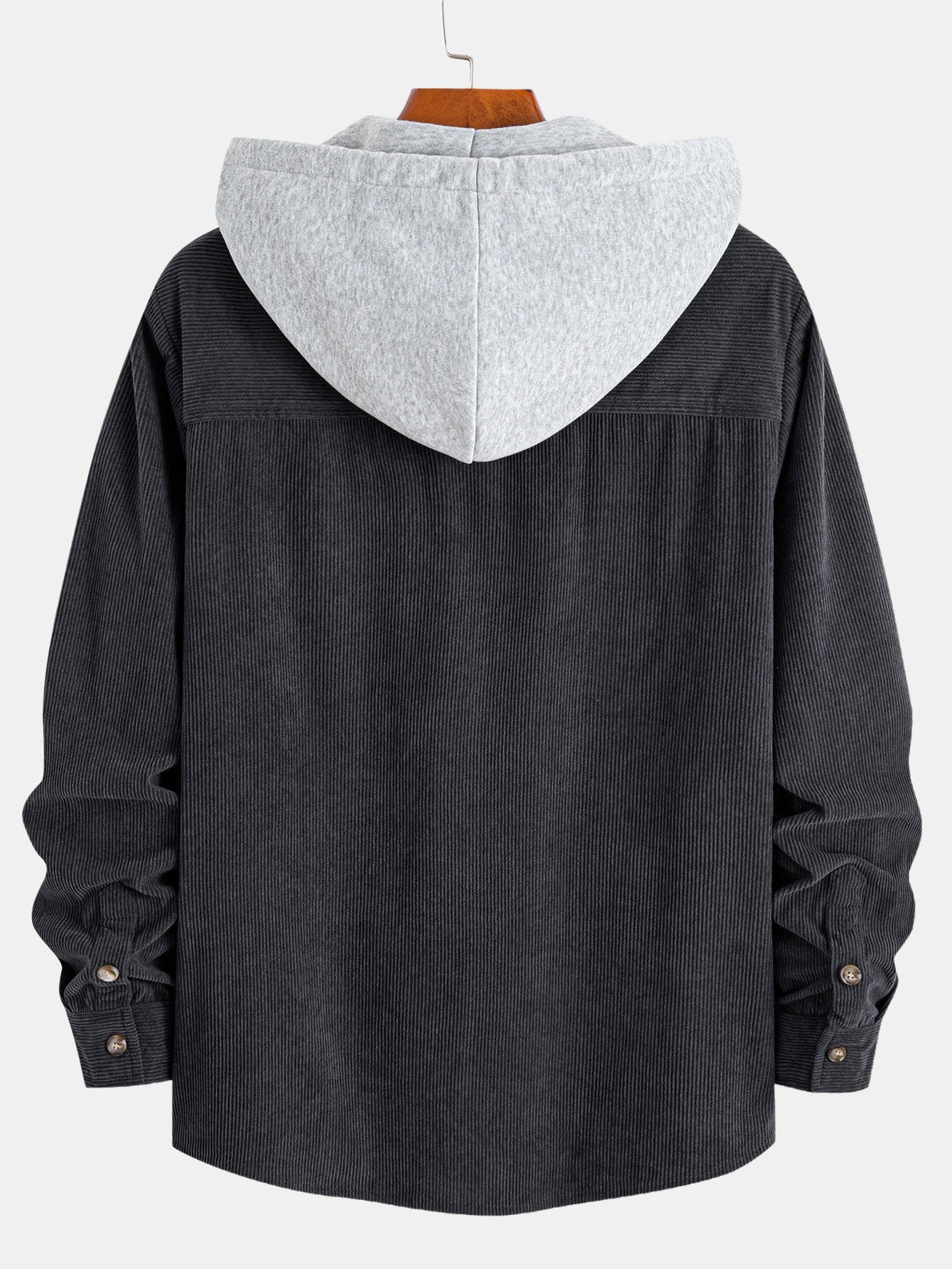 Contrast Corduroy Hooded Overshirt with Pockets