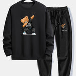 Cool Bear Print Relax Fit Crew Neck Sweatshirt & Jogging Pants Set