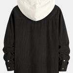 Long Sleeved Contrast Corduroy Hooded Shirt & Corduroy Pants Set