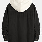 Long Sleeved Contrast Corduroy Hooded Shirt & Corduroy Pants Set