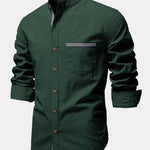 Contrast Trim Linen Stand Collar Shirt
