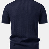 Twisted Jacquard Knit Polo & Elastic Waist Straight Leg Trousers Set
