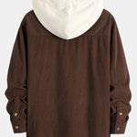 Long Sleeved Contrast Corduroy Hooded Shirt & Corduroy Pants Set