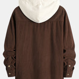 Long Sleeved Contrast Corduroy Hooded Shirt