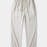 Linen Rayon Blend Shirt & Stripe Straight Leg Linen Pants Set