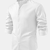 Long Sleeve Muscle Fit Ribbed Stand Collar Shirt