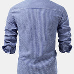 Seersucker Striped Stand Collar Shirt & Straight Leg Linen Pants Set
