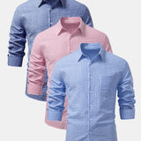 3 Pieces Seersucker Striped Button Up Shirt