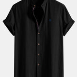 Short Sleeve Linen Stand Collar Shirt