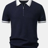 Contrast Zipper Knit Polo & Slim Fit Tapered Trousers Set