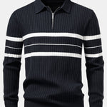 Stripe Zip Knit Ribbed Polo Shirt & Slim Fit Tapered Trousers Set