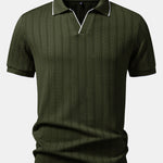 Geometric Jacquard Johnny Collar Polo & Slim Fit Tapered Trousers Set