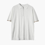 Men's Vertical Stripe Zip Placket Knit Polo with Contrast Cuffs